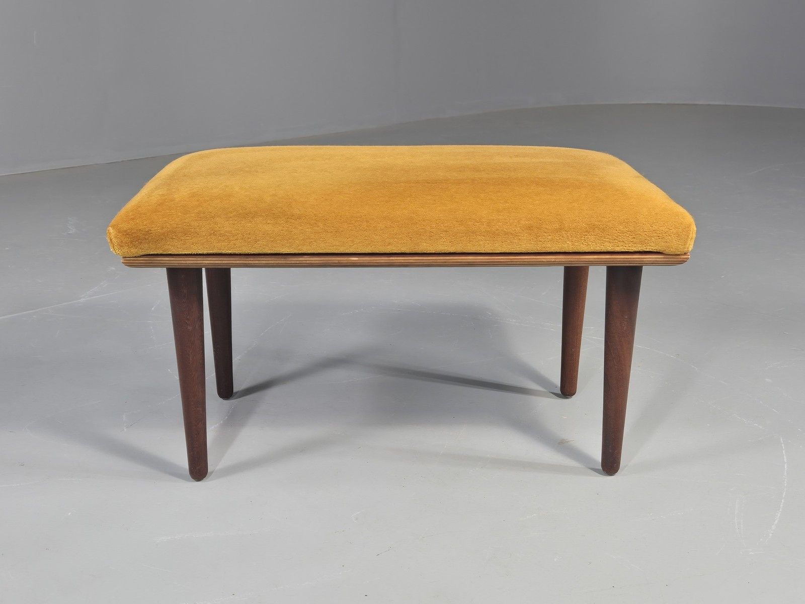 Vintage Mid Century Footstool Gold Velour Upholstery Teak Legs 60s Retro Eb11576 photo vinterior