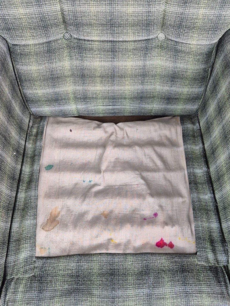 photo for sale Vintage 1960s Retro Lounge Chair Green And Gold Upholstery Eb11829