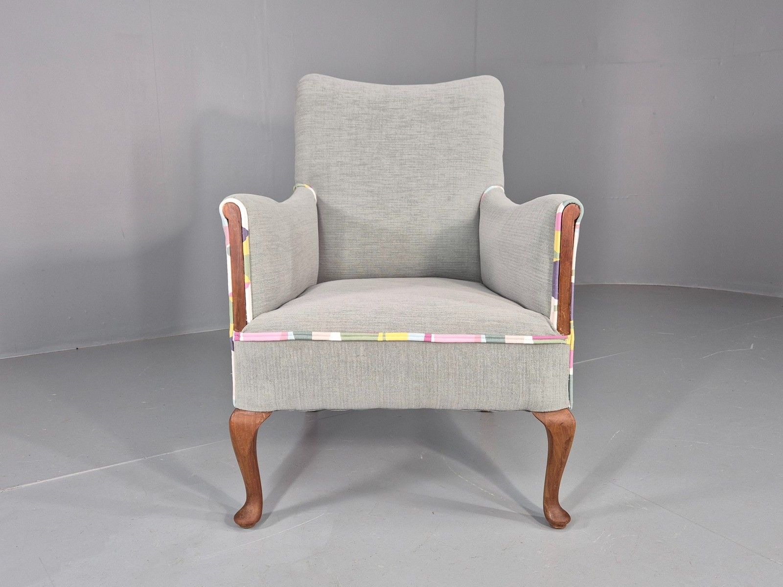Vintage 1920s Armchair Reupholstered In Grey Green With Colour Accent Eb11824 photo furniture