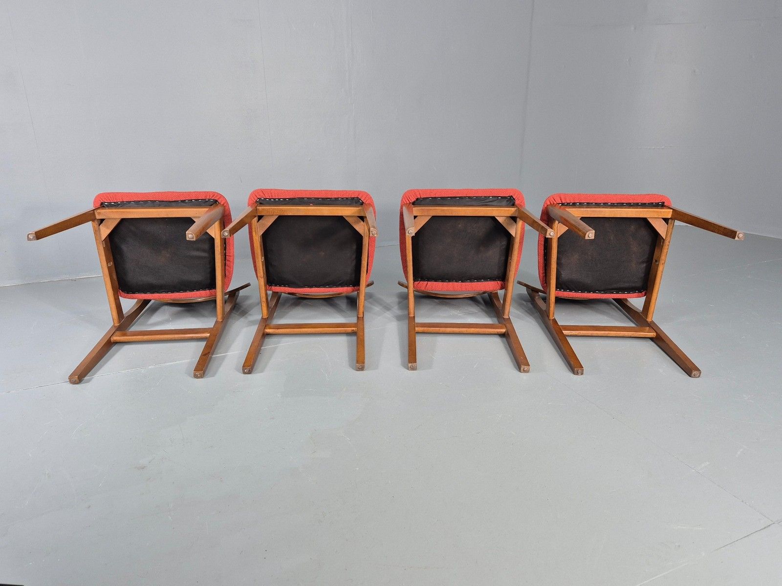 photo buy 4 Vintage 1960s Dining Chairs, Beech And Teak Frames With New Upholstery Eb11889