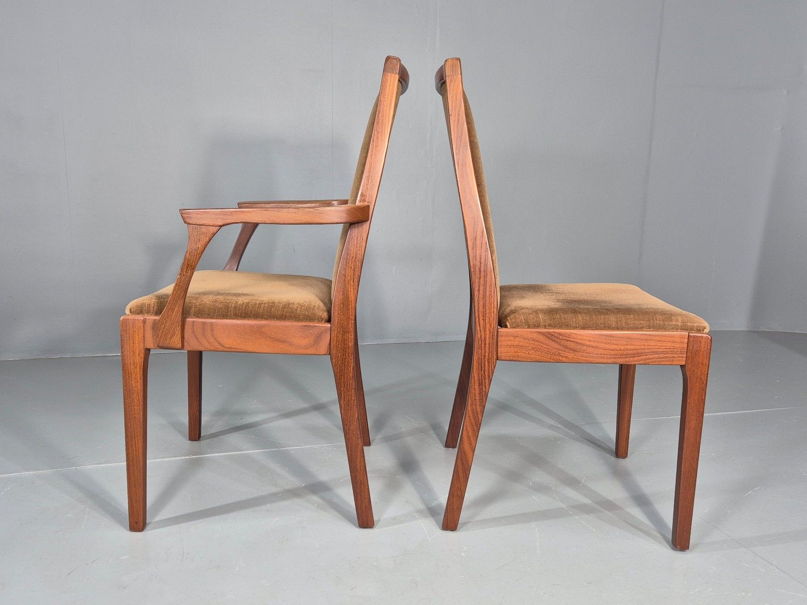 6 Vintage 1970s Nathan Dining Chairs Brown Velour Teak Retro Mcm Eb11921 photo 450.0