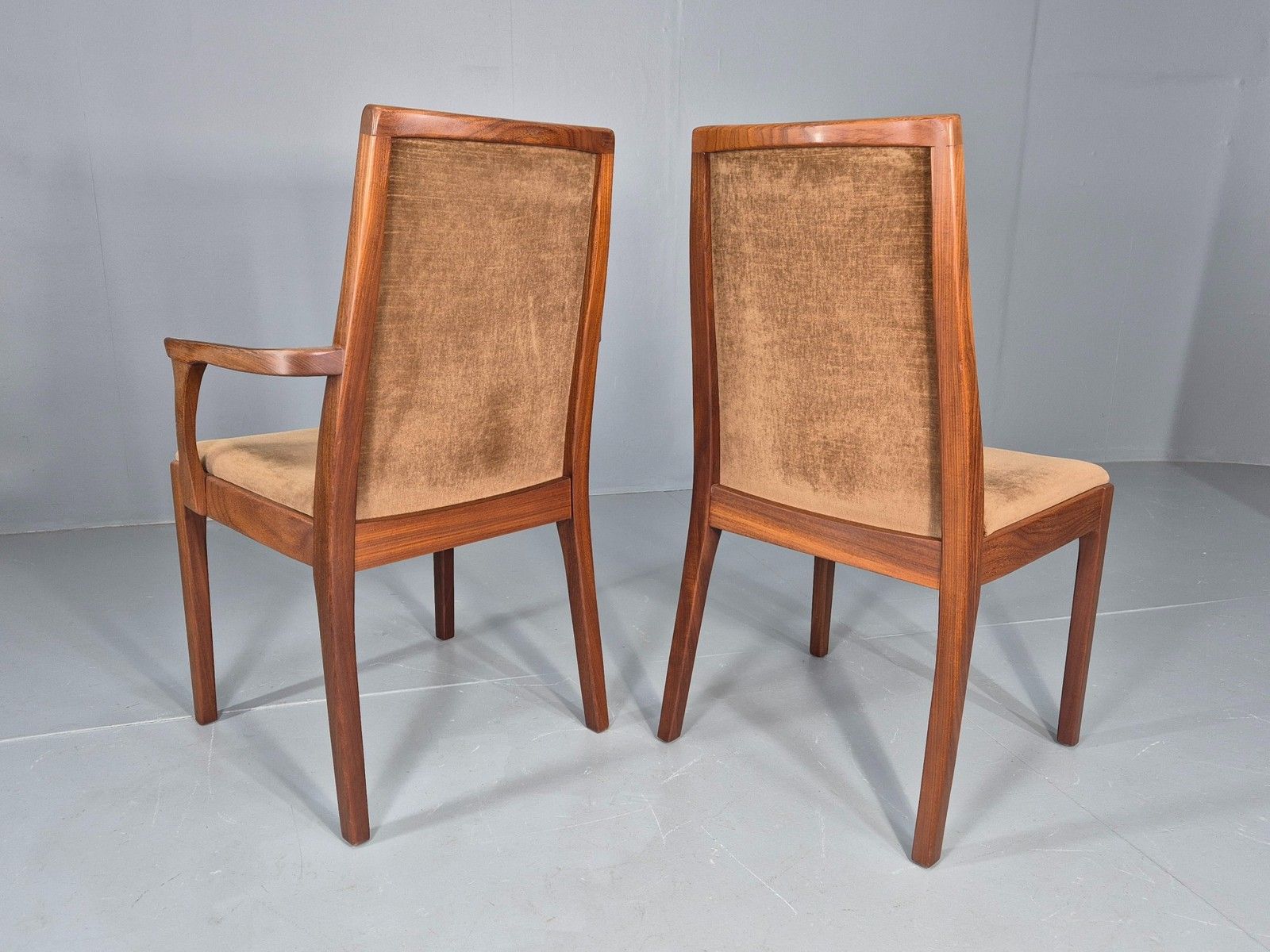 6 Vintage 1970s Nathan Dining Chairs Brown Velour Teak Retro Mcm Eb11921 photo vinterior