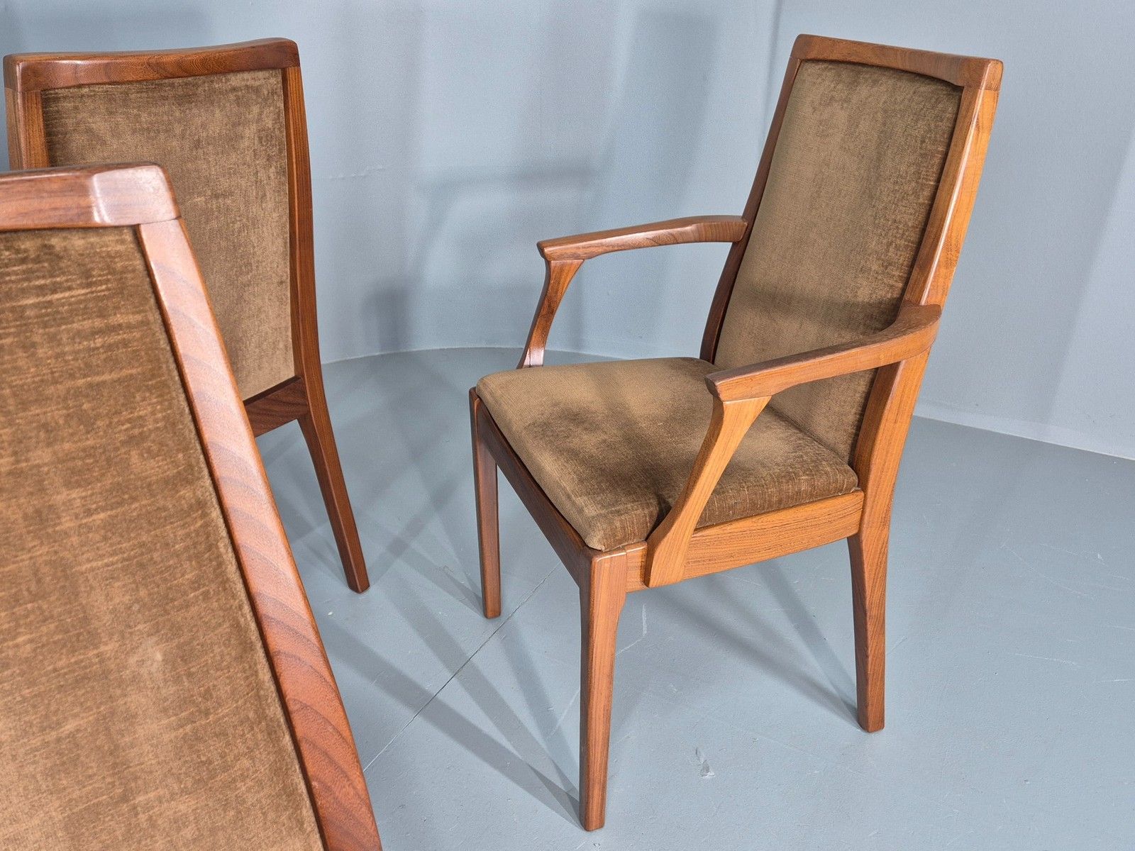 photo buy 6 Vintage 1970s Nathan Dining Chairs Brown Velour Teak Retro Mcm Eb11921