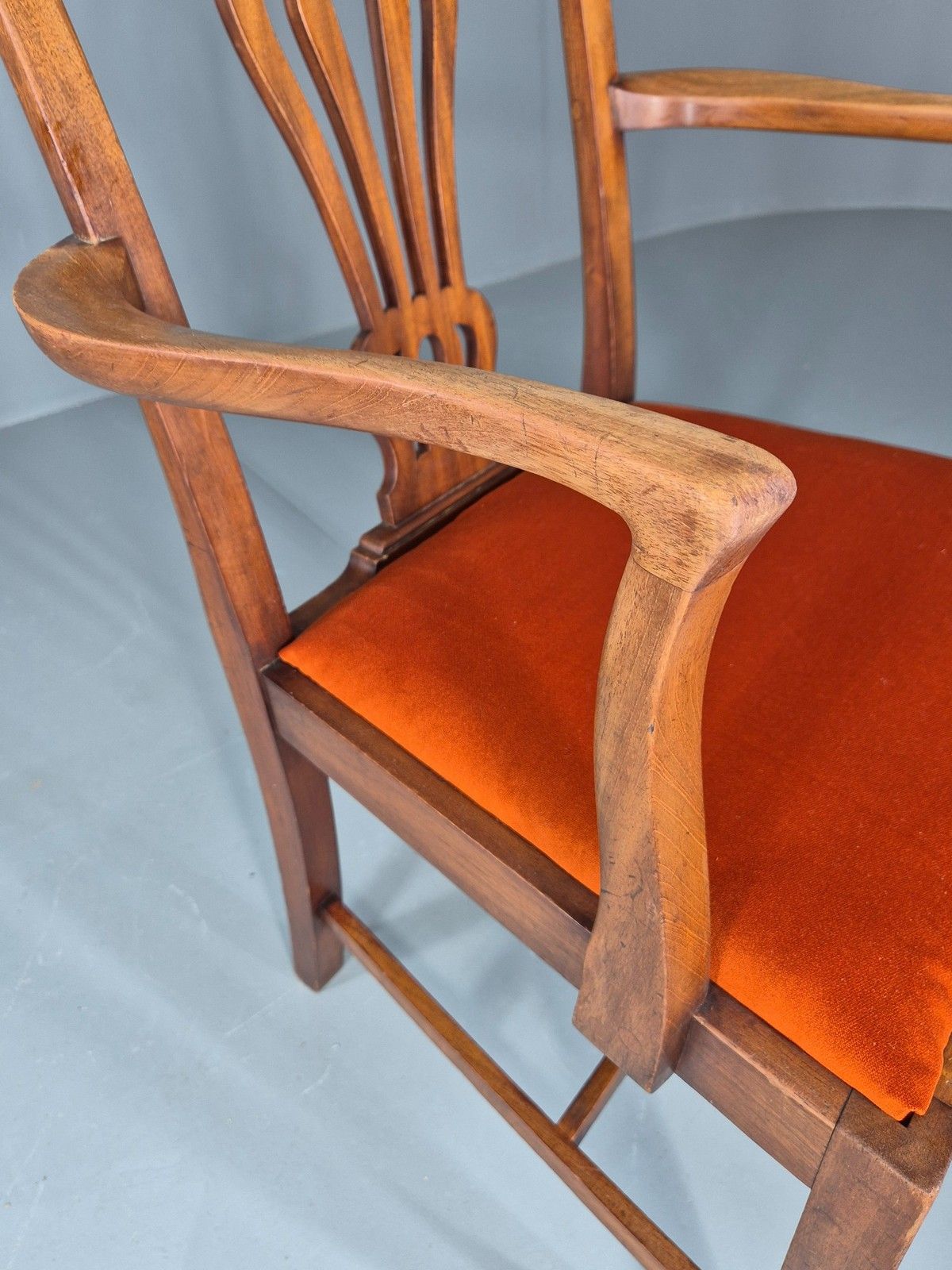 photo for sale Hepplewhite Revival Oak Elbow Chair Antique New Seat Pad Eb11931
