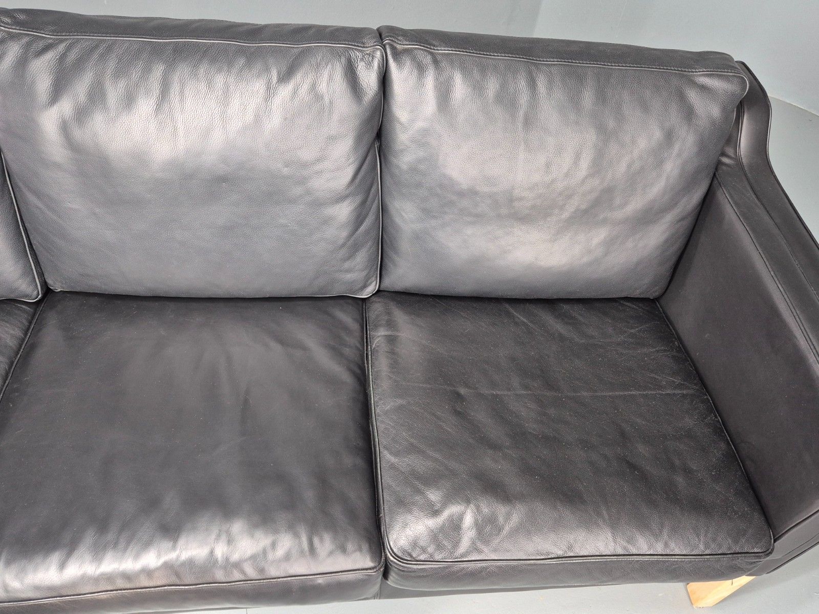 Vintage 3 Seater Sofa Danish Black Leather 1980s Retro Mid Century Style Eb11938 photo vinterior