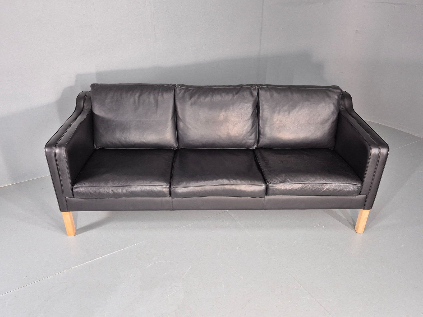 Vintage 3 Seater Sofa Danish Black Leather 1980s Retro Mid Century Style Eb11938 photo buy