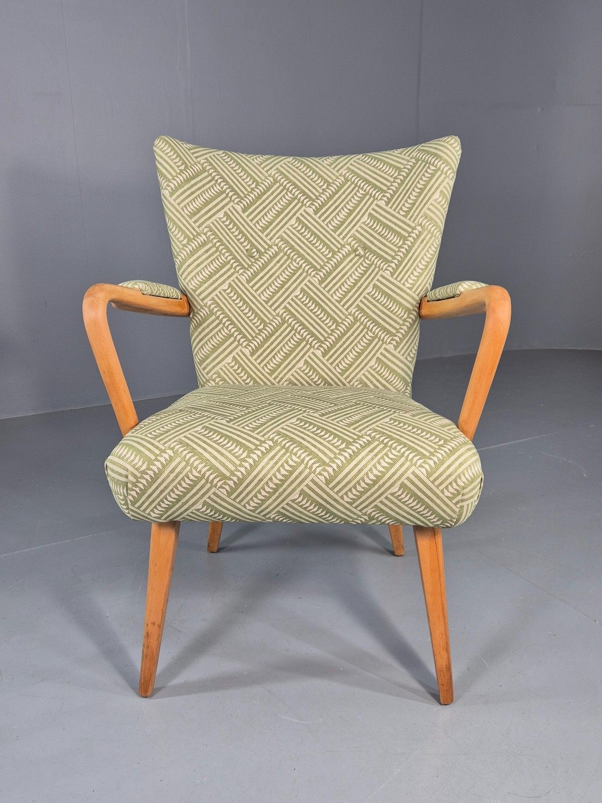Vintage 1950s Lounge Chair Cintique Beechwood Frame New Upholstery Retro Eb11948 photo furniture
