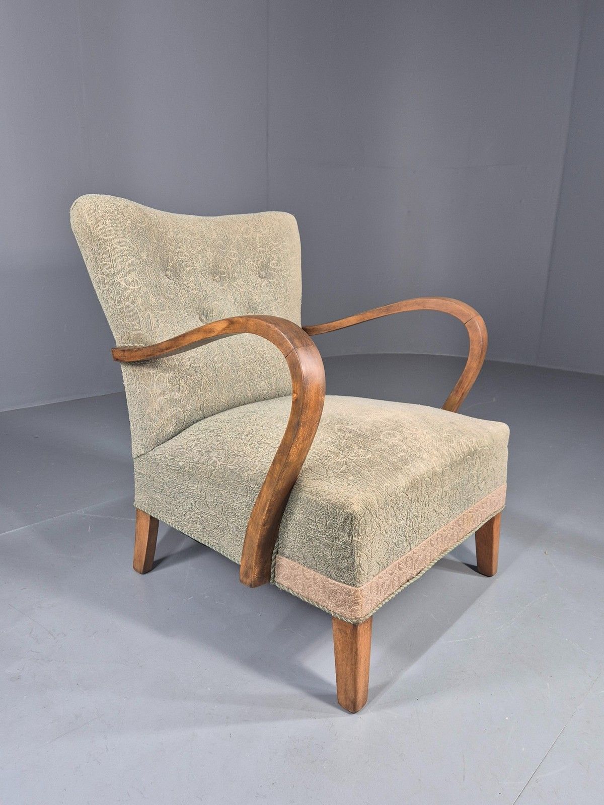 Vintage Art Deco Danish Armchair Beech Frames Original Upholstery Eb11956 photo vintage