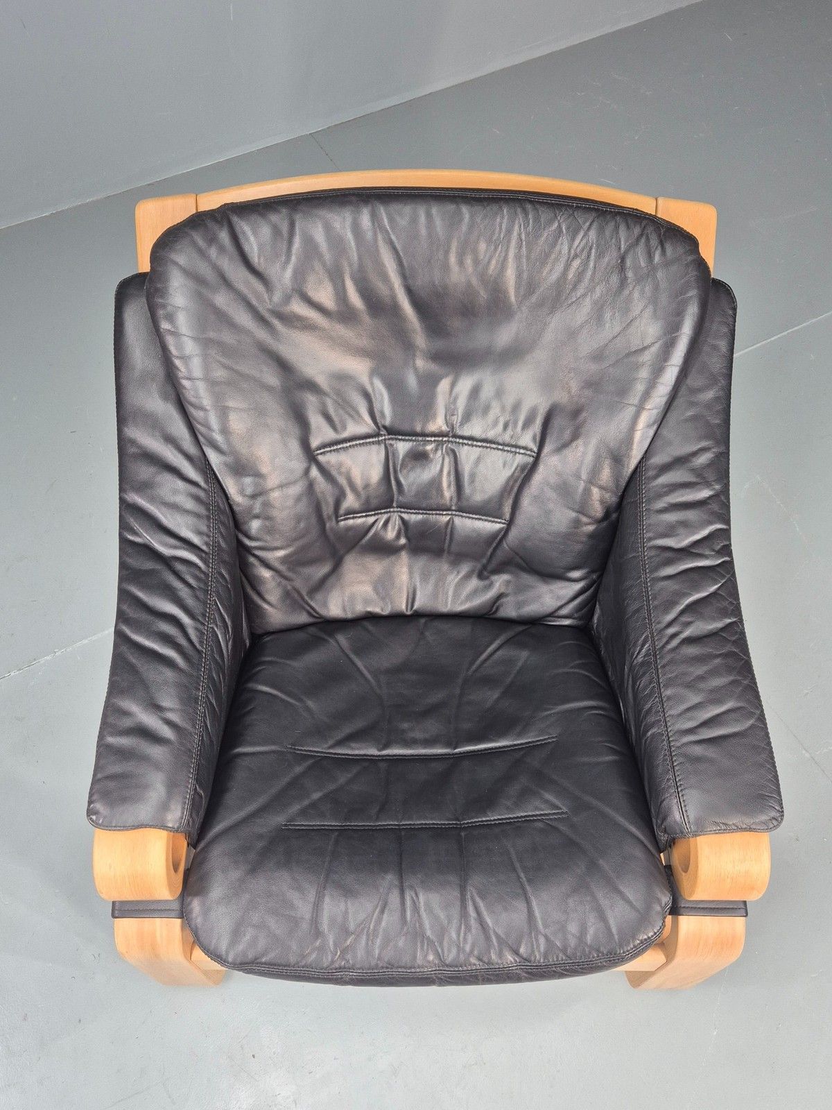 Vintage 1970s Lounge Chair Krokken By Fribytter Leather Bentwood Retro Eb11998 photo 325.0