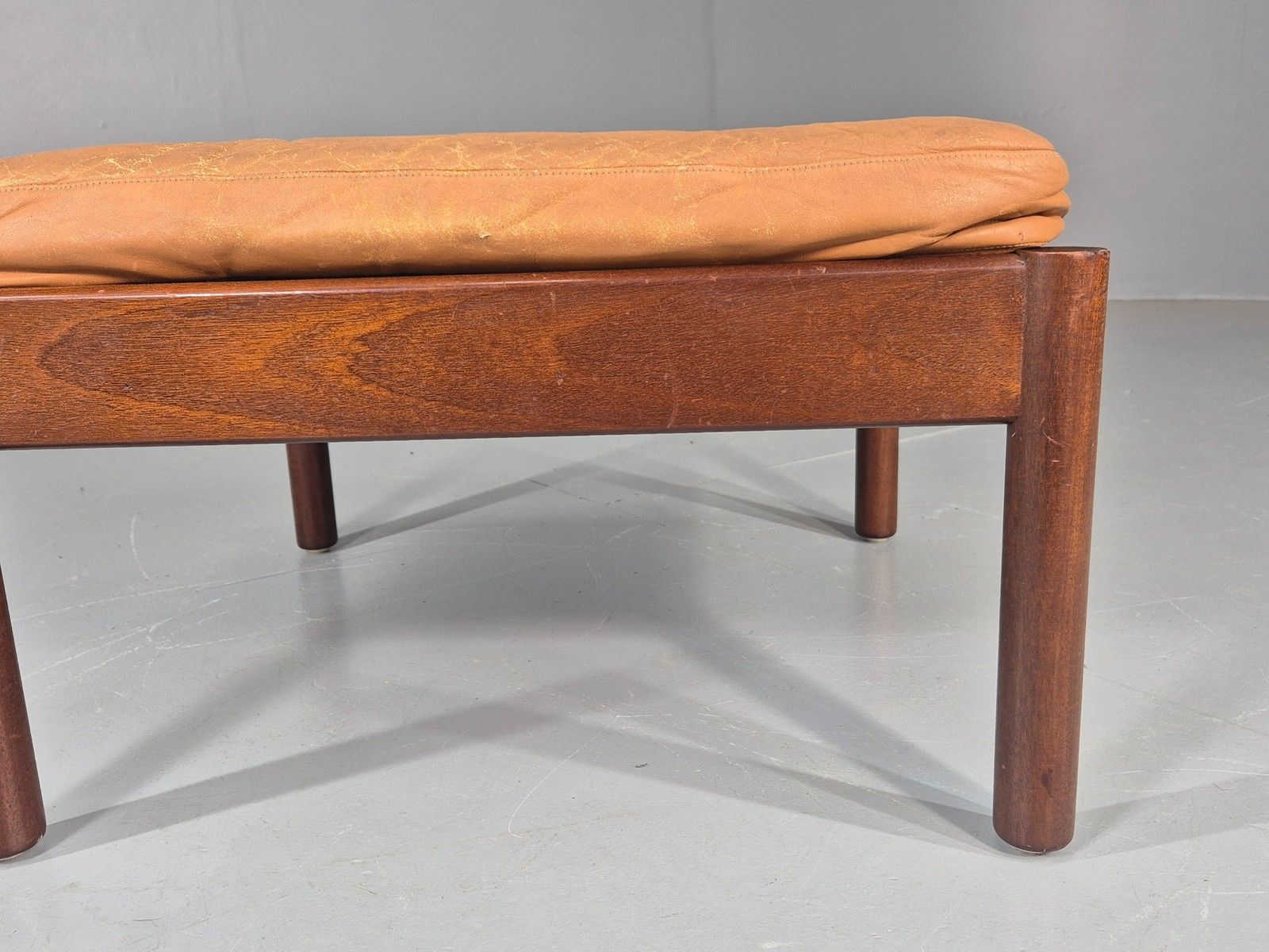 Vintage Danish Mid Century Footstool Leather Upholstered Hard Wood Frame Eb12009 photo Furniture