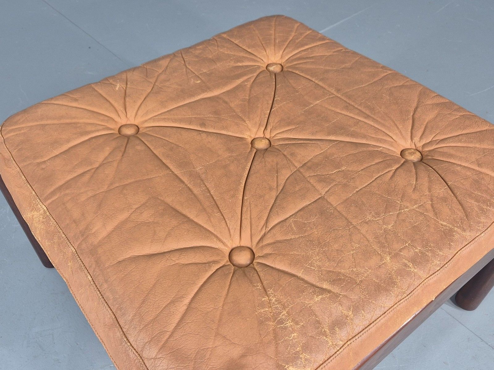 Vintage Danish Mid Century Footstool Leather Upholstered Hard Wood Frame Eb12009 photo 120.0