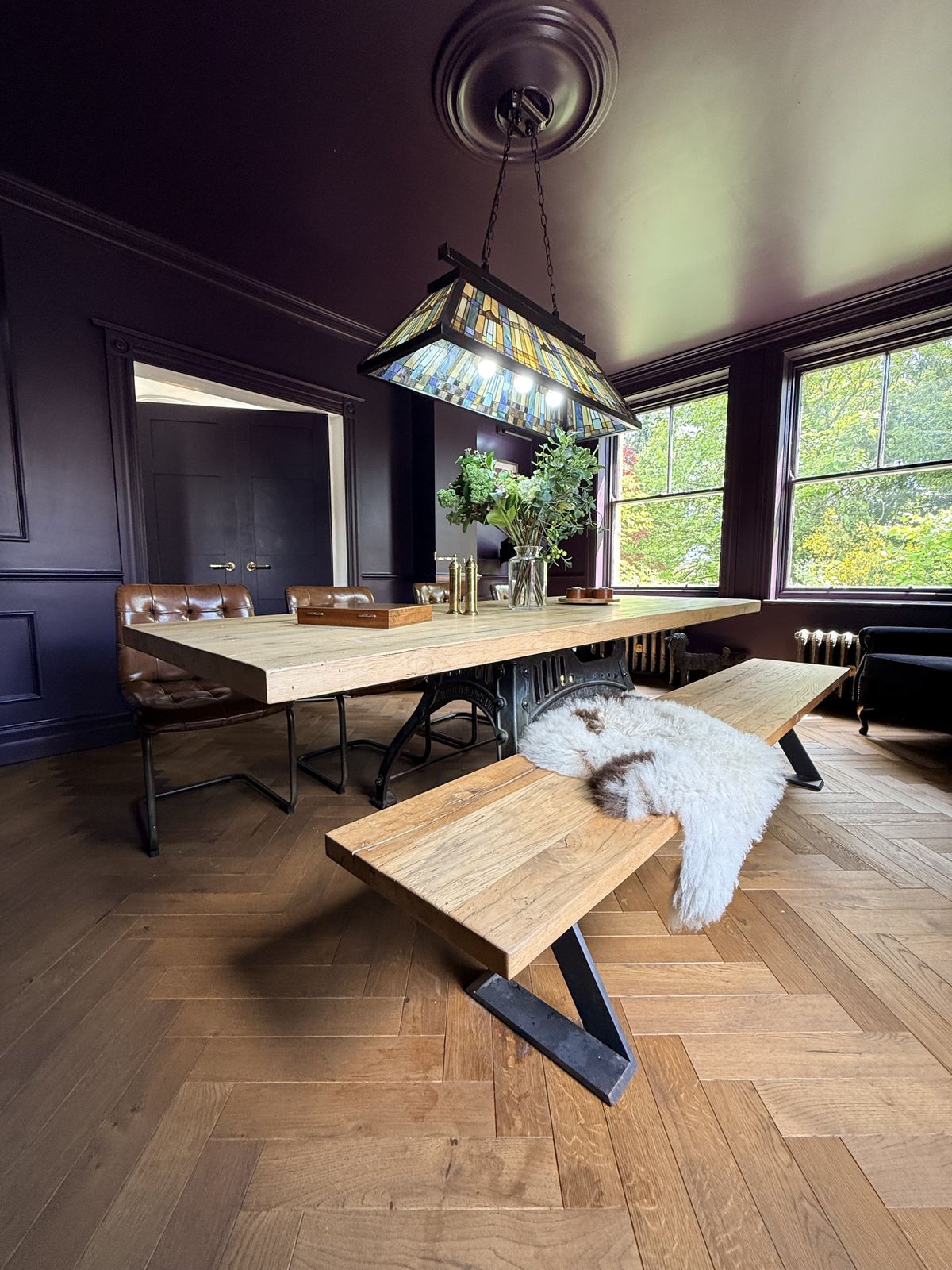 Bespoke Industrial Oak Dining Table Set With Original Henry Bamford & Sons Cast Iron Base, photo buy