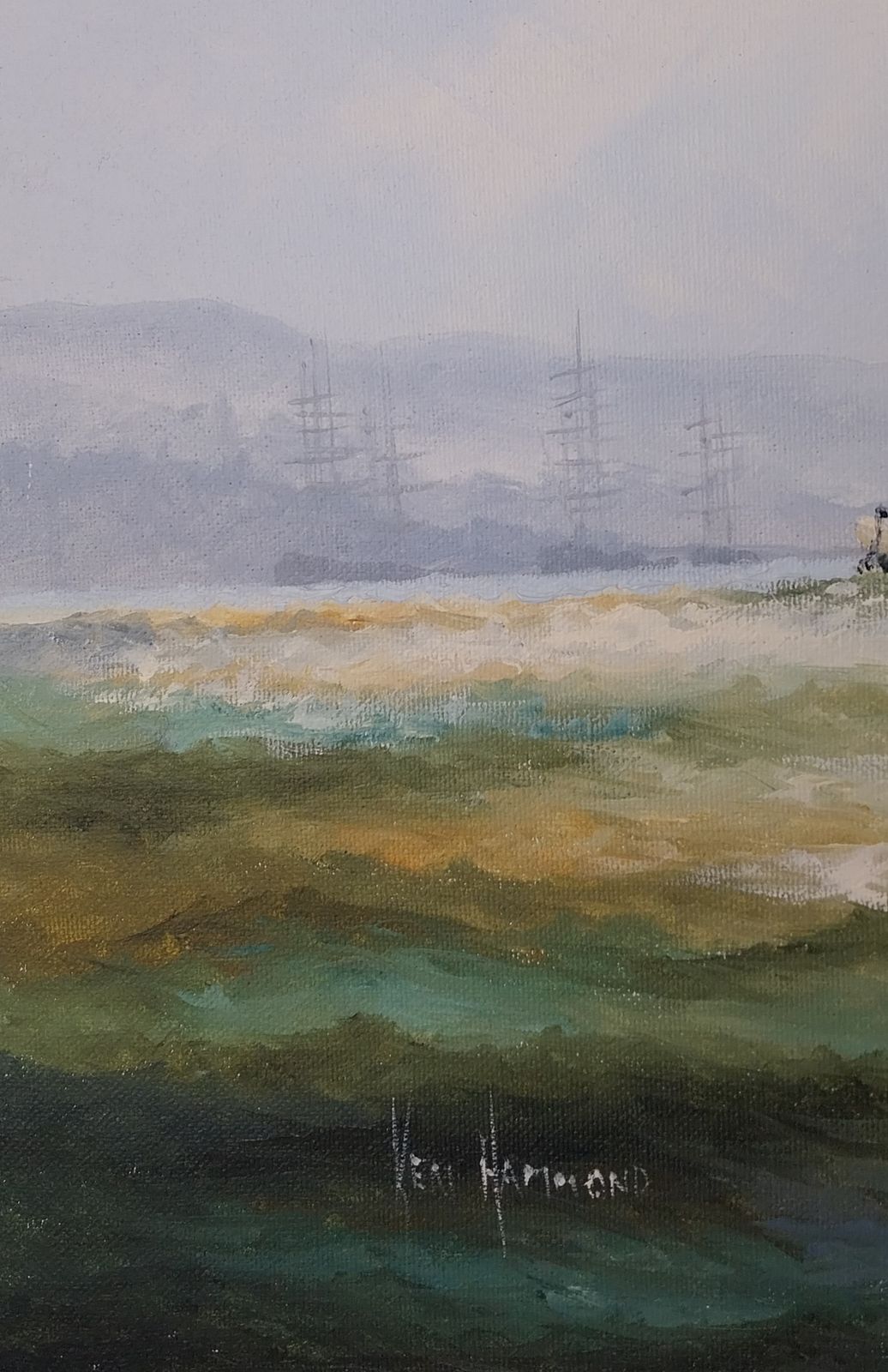 Seascape Oil On Canvass Tall Ships Marine Picture By Ken Hammond photo vinterior