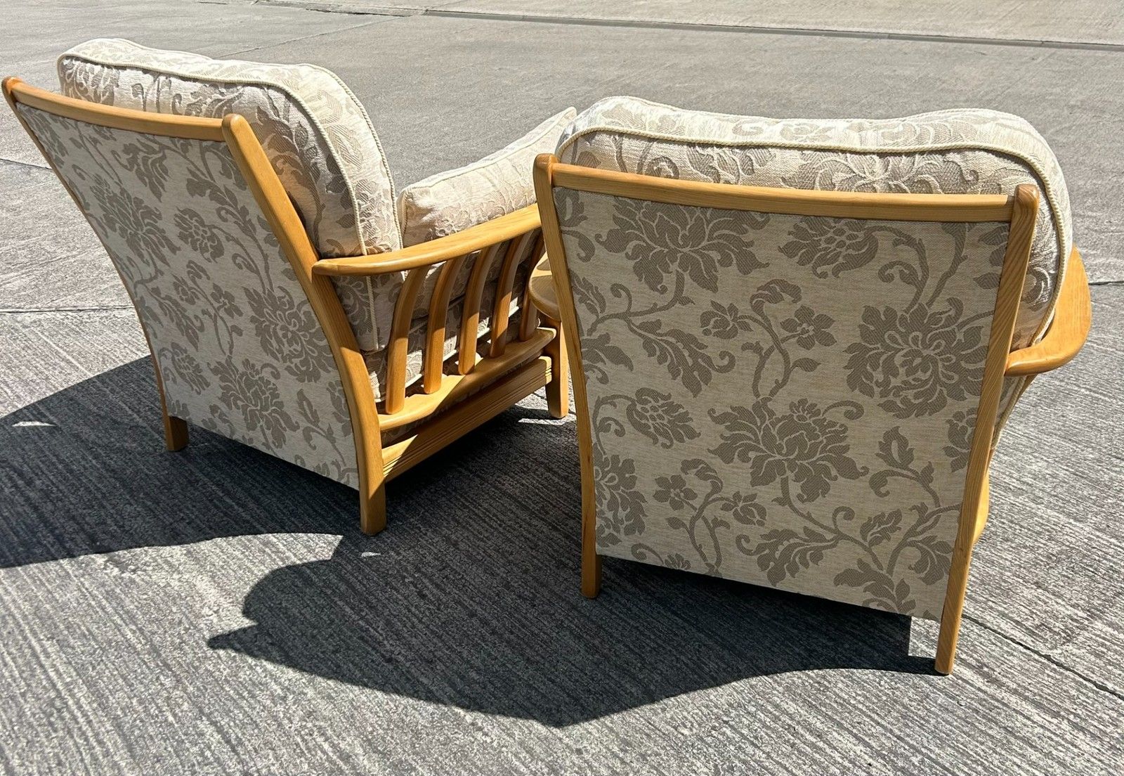photo furniture Ercol Blonde Light Ash Palma Pair Of Armchairs Lounge Chairs Pavina Beige Fabric