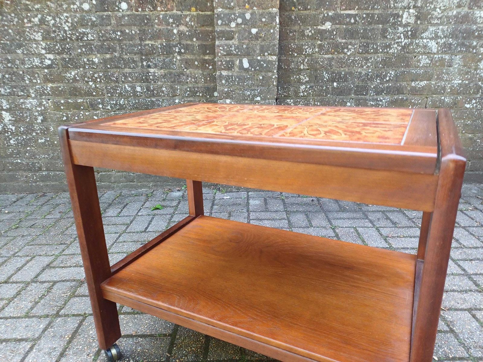 1970s Brutalist Teak Flame Tile Top Coffee Table And Drinks Trolley Danish Modern Retro Mid Century Furniture Set Free Hand Delivery photo Furniture