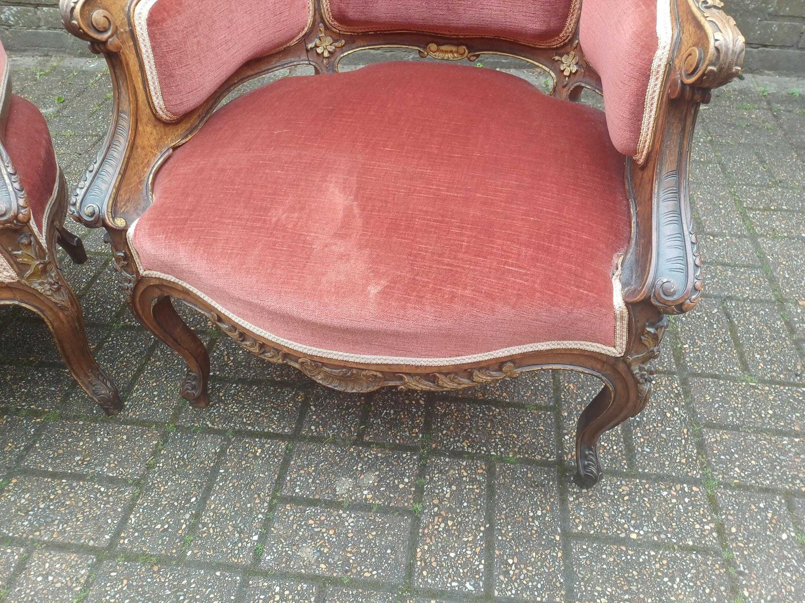 Pair Of Ornate Victorian Rococo Armchairs Mahogany French Style Gold Gilt Upholstery Free Hand Delivery photo buy