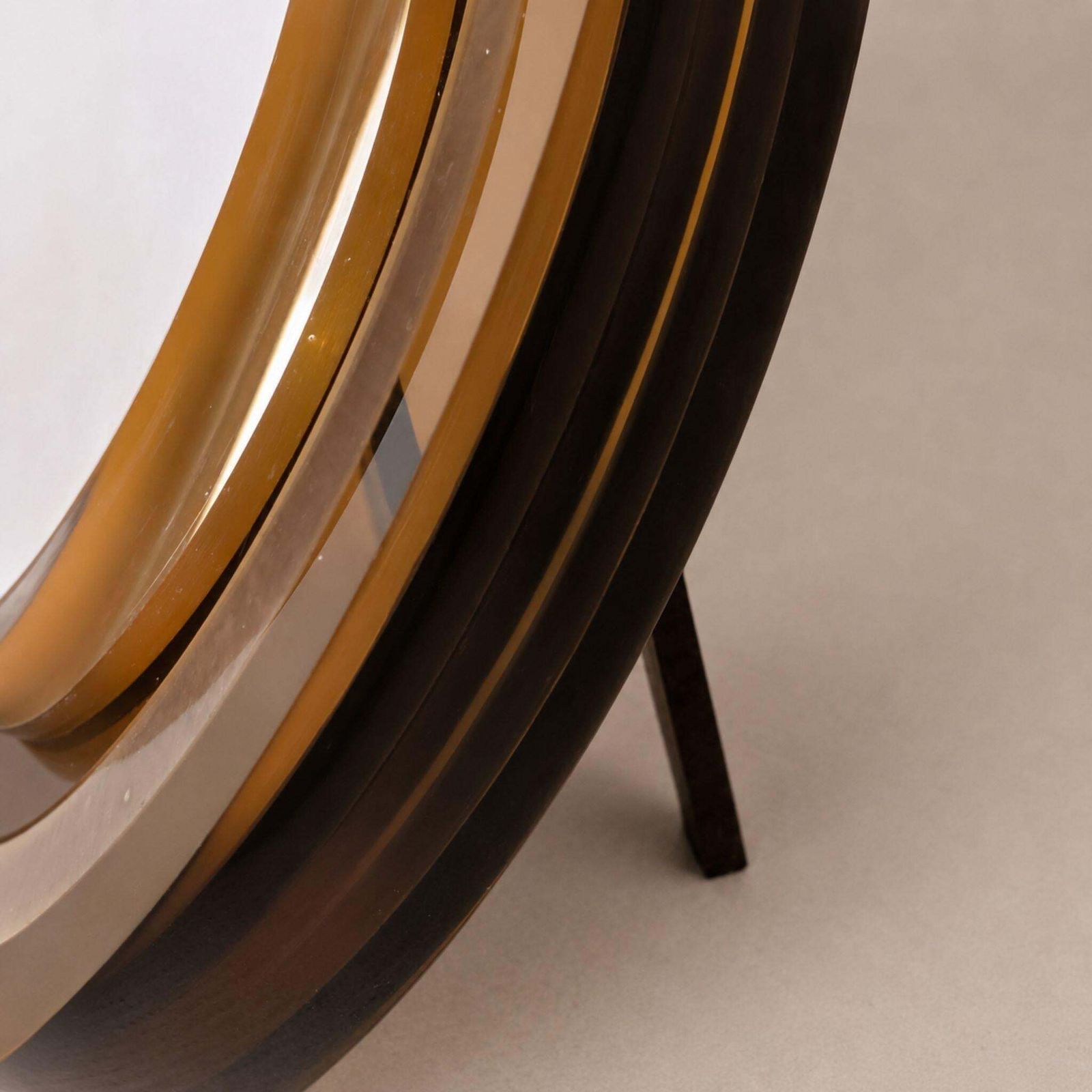 1970s Italian Round Amber Lucite Photo Frame With 925 Silver Band. photo for sale