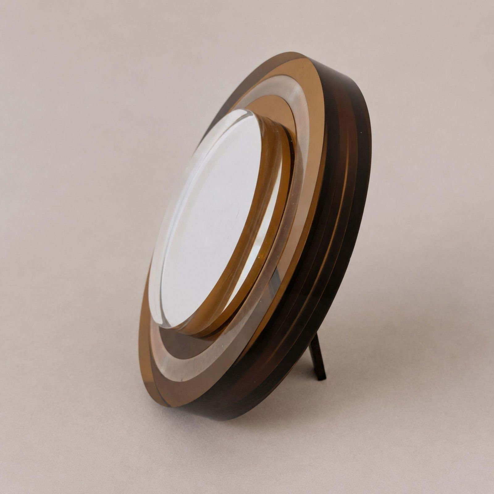1970s Italian Round Amber Lucite Photo Frame With 925 Silver Band. photo 364.0