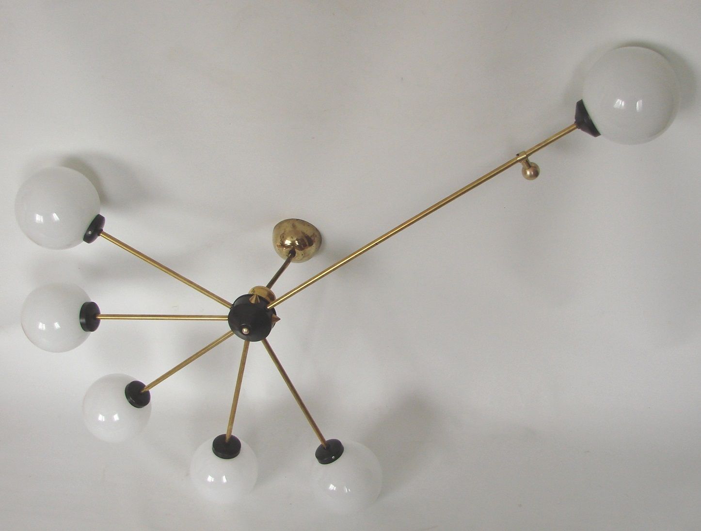 Stilnovo 60s Brass And Glass Chandelier, 6xe14, Vintage photo 599.0