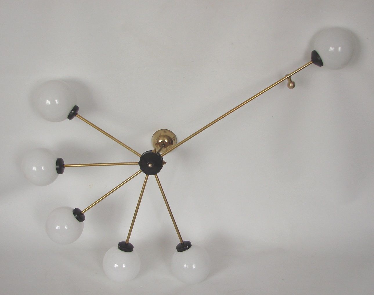 Stilnovo 60s Brass And Glass Chandelier, 6xe14, Vintage photo buy