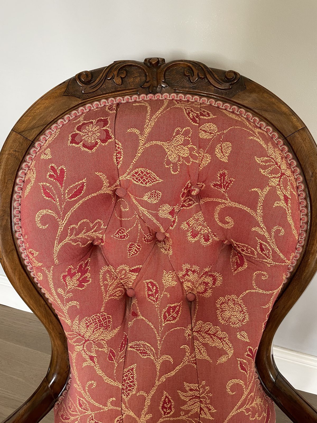 Victorian Deeply Carved Mahogany Armchair   Reupholstered photo vintage