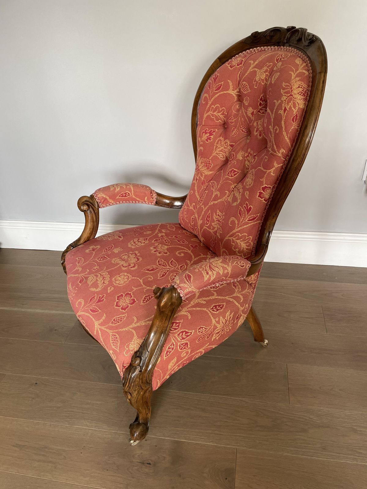 Victorian Deeply Carved Mahogany Armchair   Reupholstered photo furniture