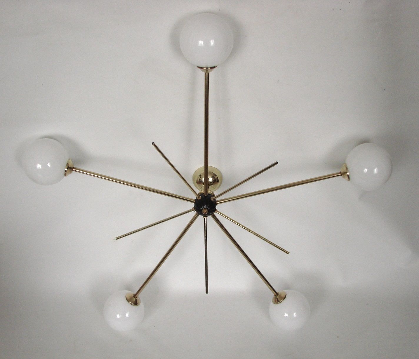 Stilnovo Hanglamp, jaren 1960, Messing en Glas, 5 Lichtpunten photo furniture