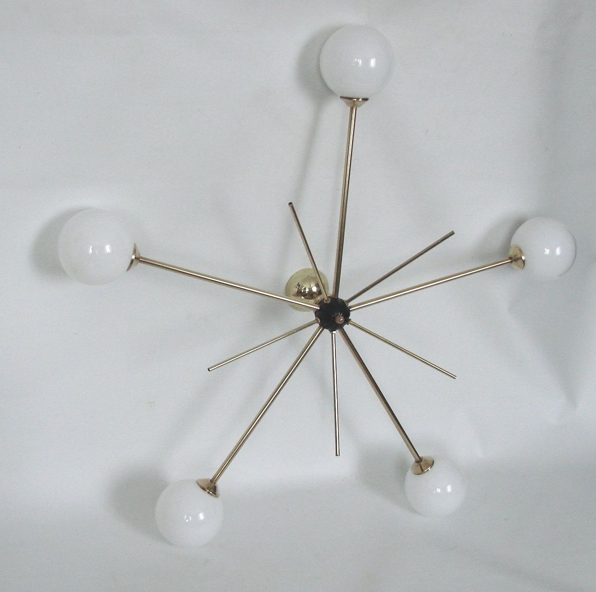 Stilnovo Hanglamp, jaren 1960, Messing en Glas, 5 Lichtpunten photo 548.93
