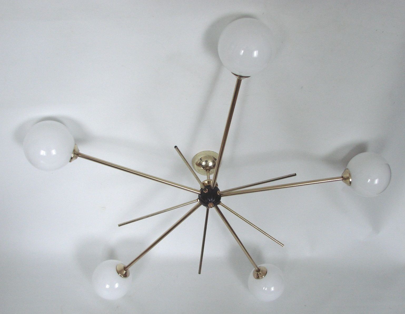 Stilnovo Hanglamp, jaren 1960, Messing en Glas, 5 Lichtpunten photo vinterior
