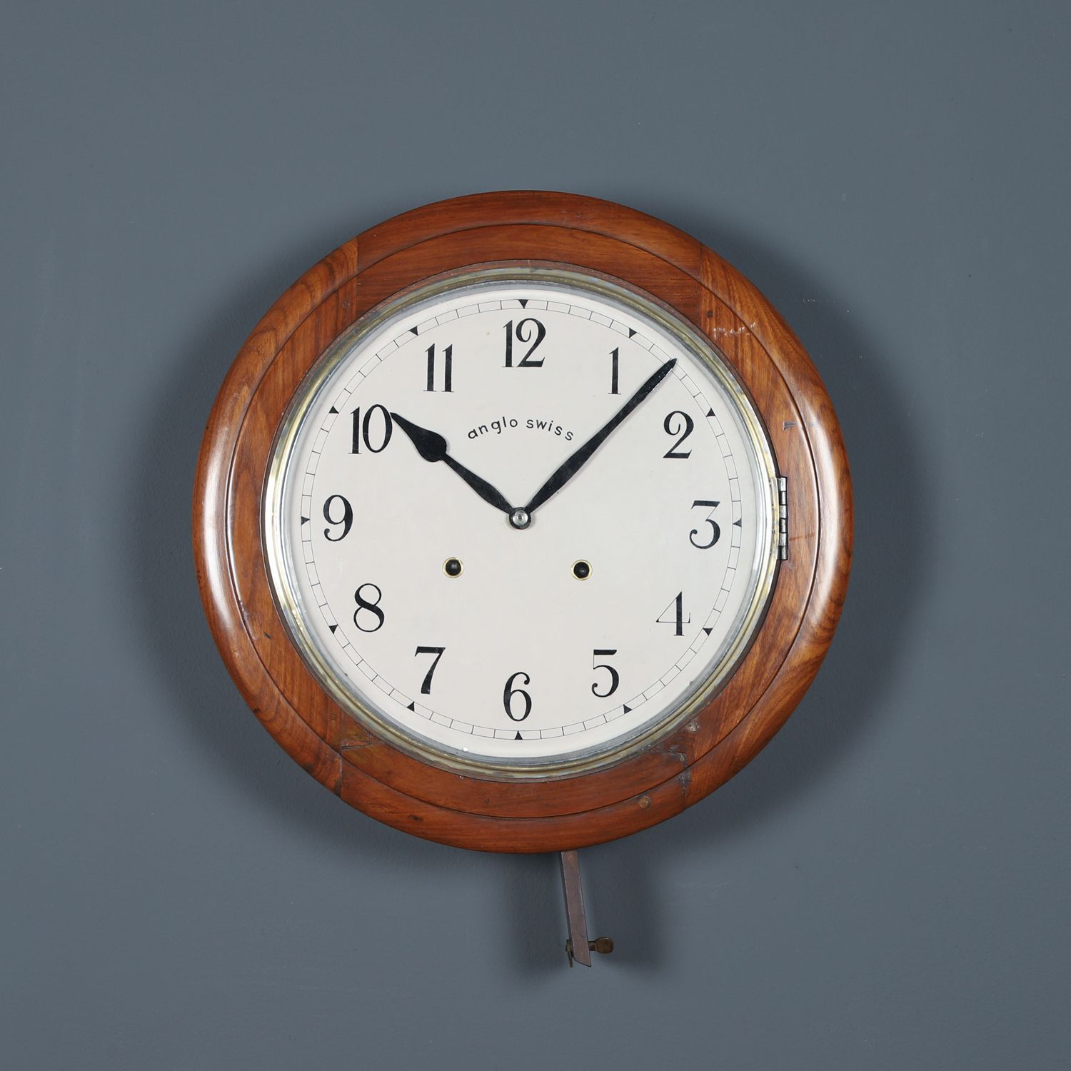 photo buy Antique 16" Anglo Swiss Mahogany Railway Station / School Wall Clock (Chiming / Striking)