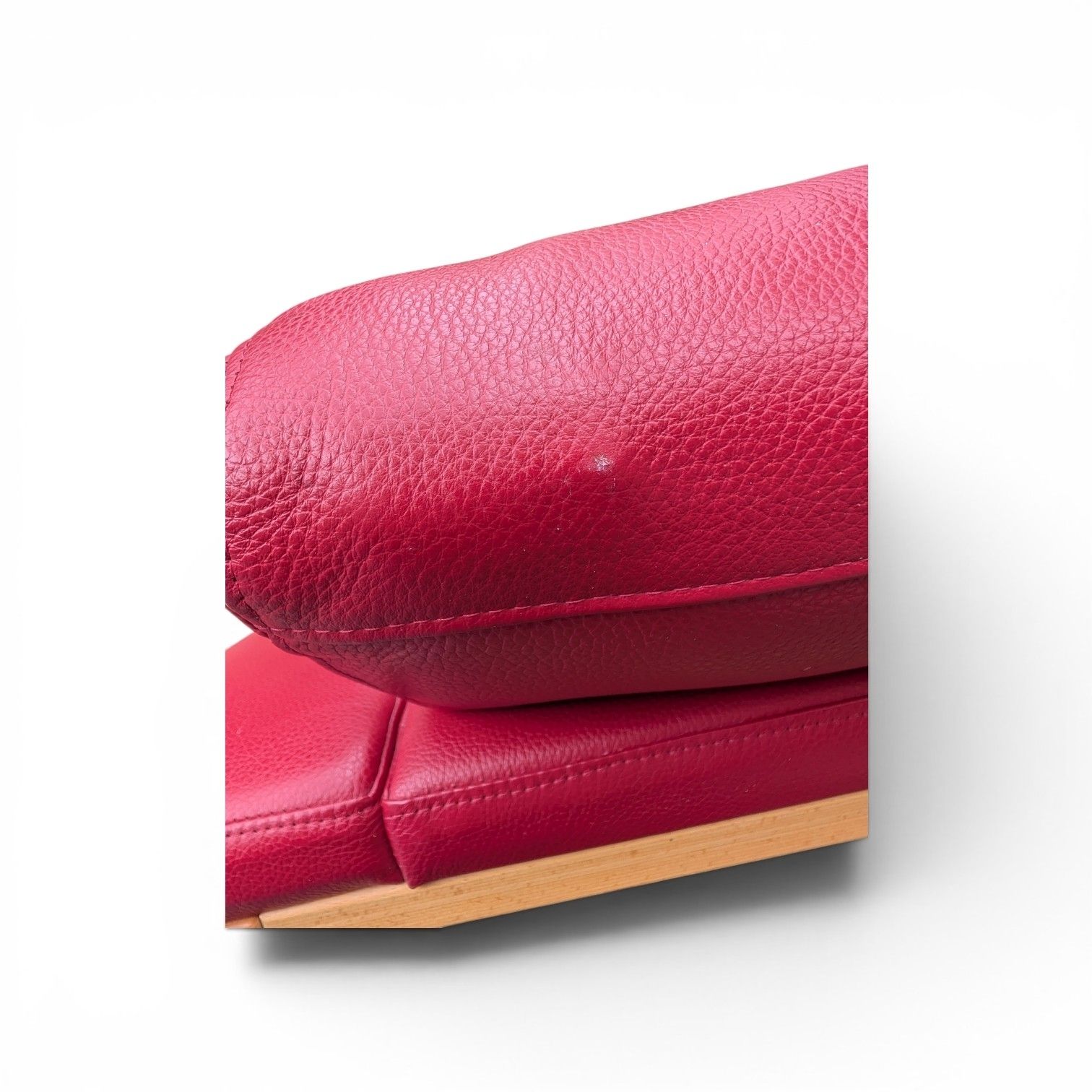 Roche Bobois Red Leather Two Seater Sofa On Bentwood Beech Base, France photo buy