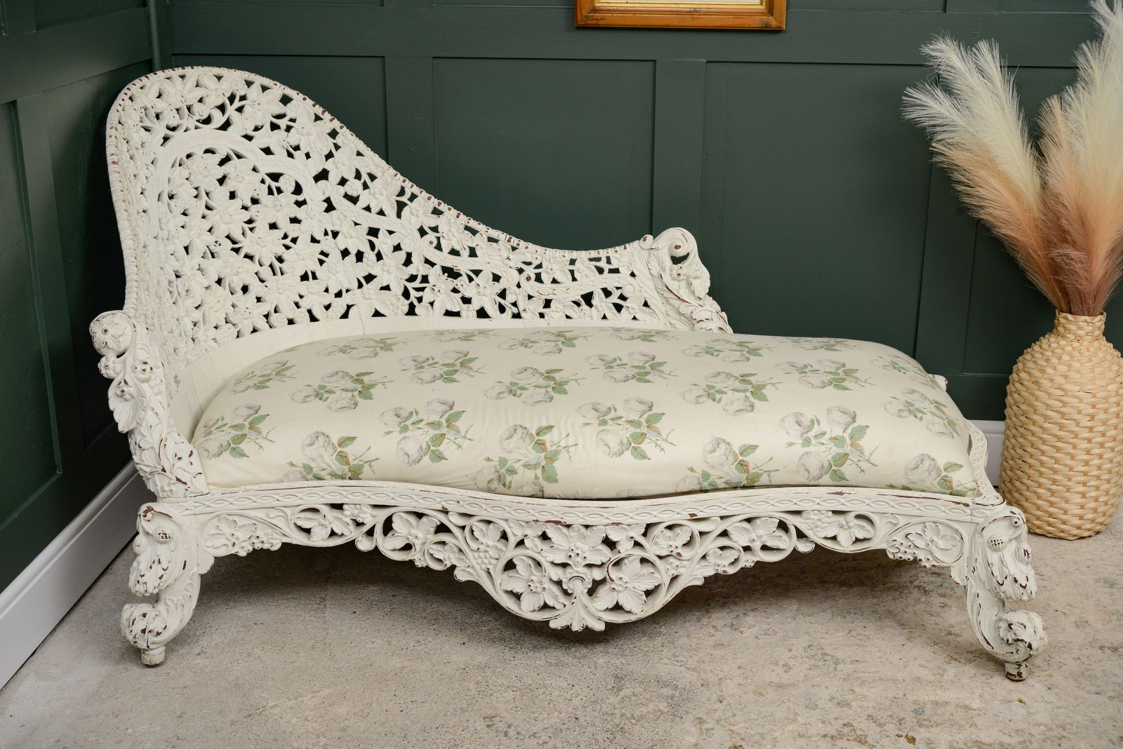 Victorian Carved Wood Chaise Longue Daybed   Anglo Indian   White photo buy