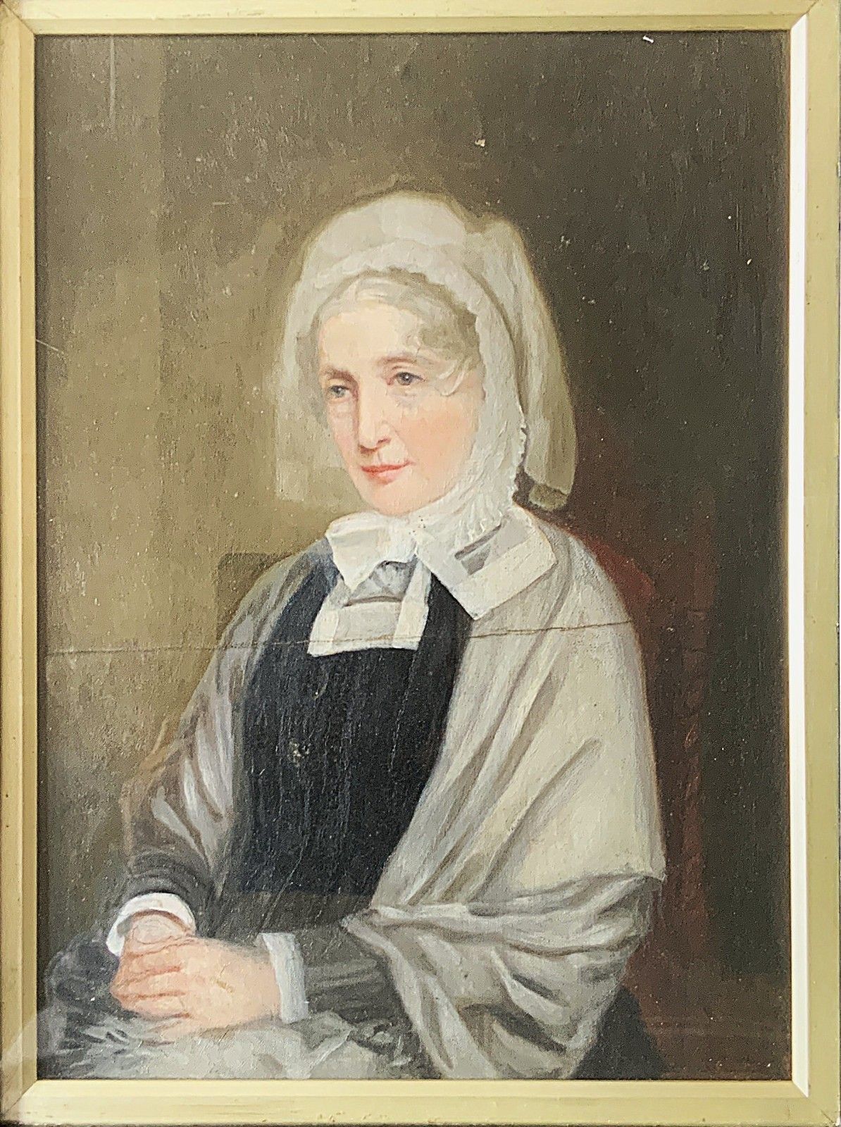 Oil Portrait Painting 19th Century Victorian Lady Wearing A Bonnet, Ebony Framed photo for sale