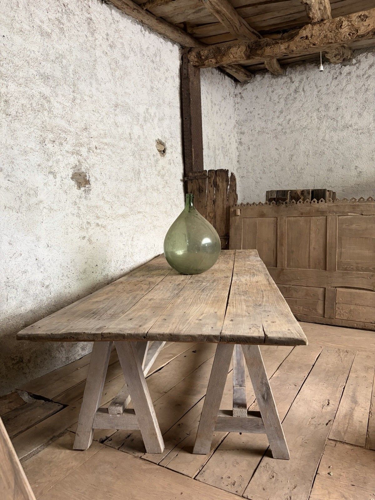 Large Antique French Harvest / Farmhouse Work Trestle Table . Ash & Oak . photo for sale