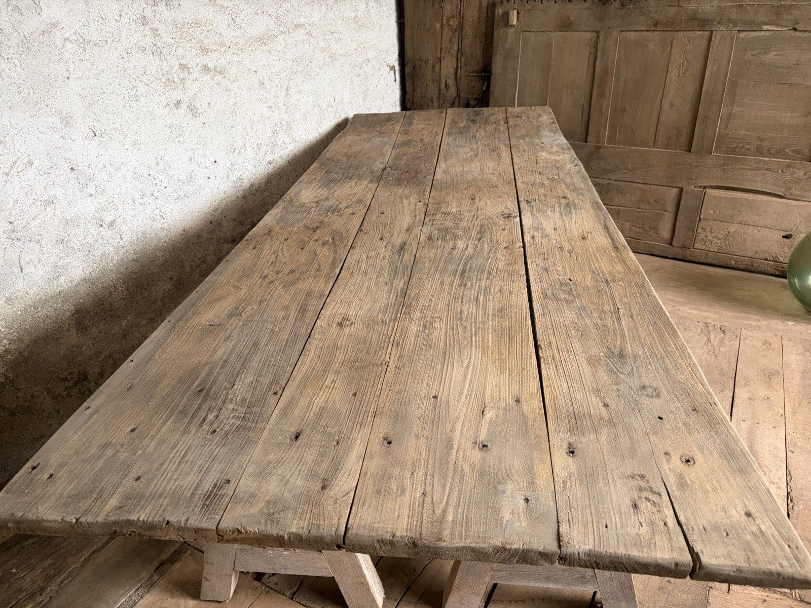 Large Antique French Harvest / Farmhouse Work Trestle Table . Ash & Oak . photo Furniture