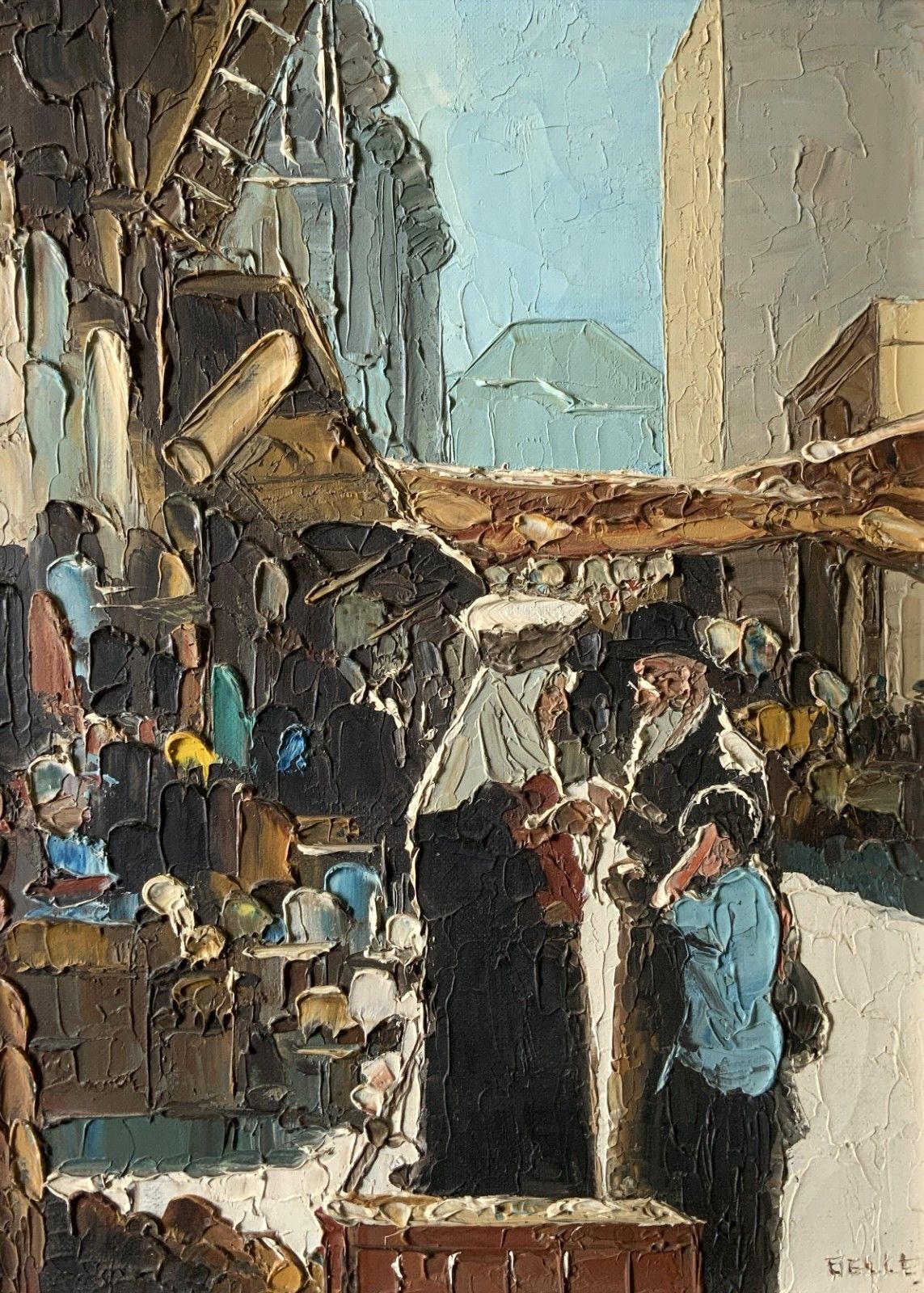 Contemporary Impasto Oil Painting Arabian Market Day Impressionist Signed photo furniture