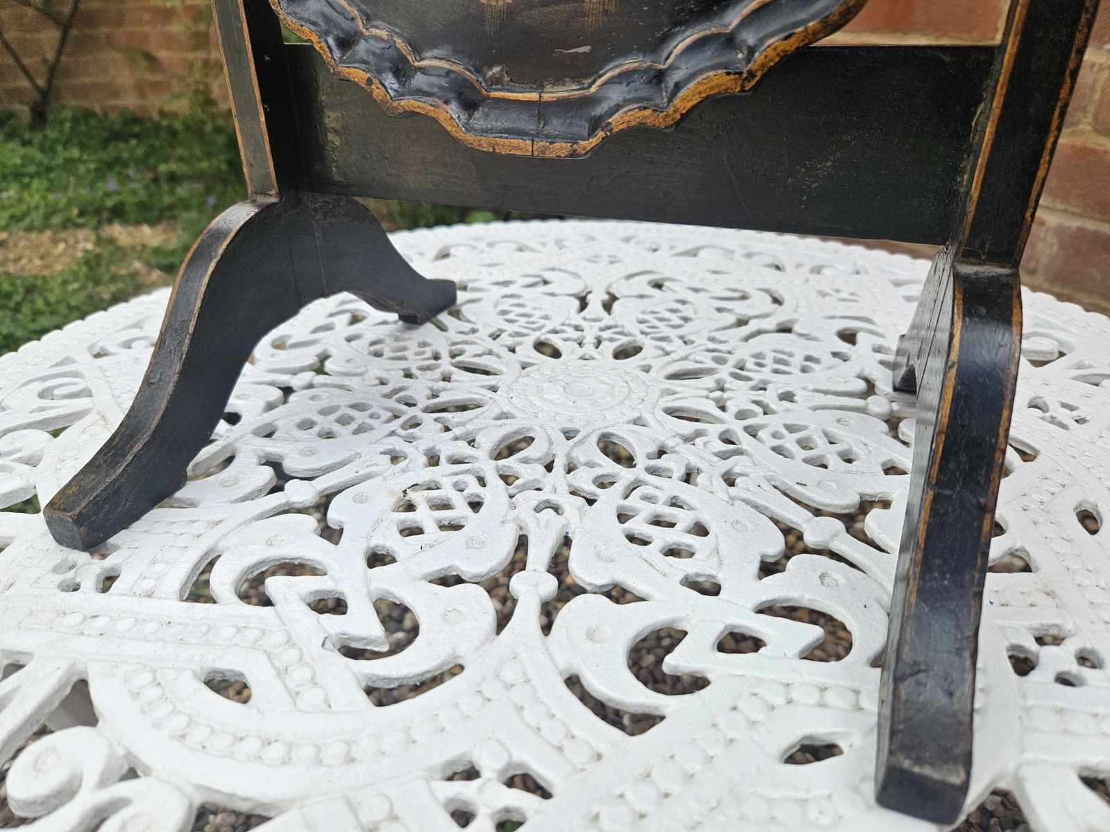 photo furniture Antique 20th Century Tier Black Laquered Folding Chinoiserie Cake Stand C.1900