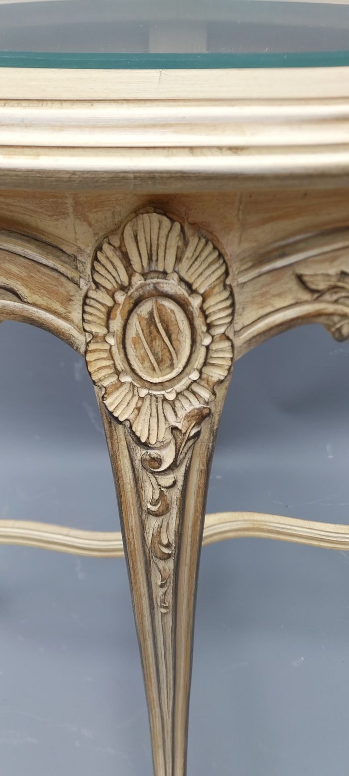 Furniture French Style Oak Glass Top Occasional Table photo