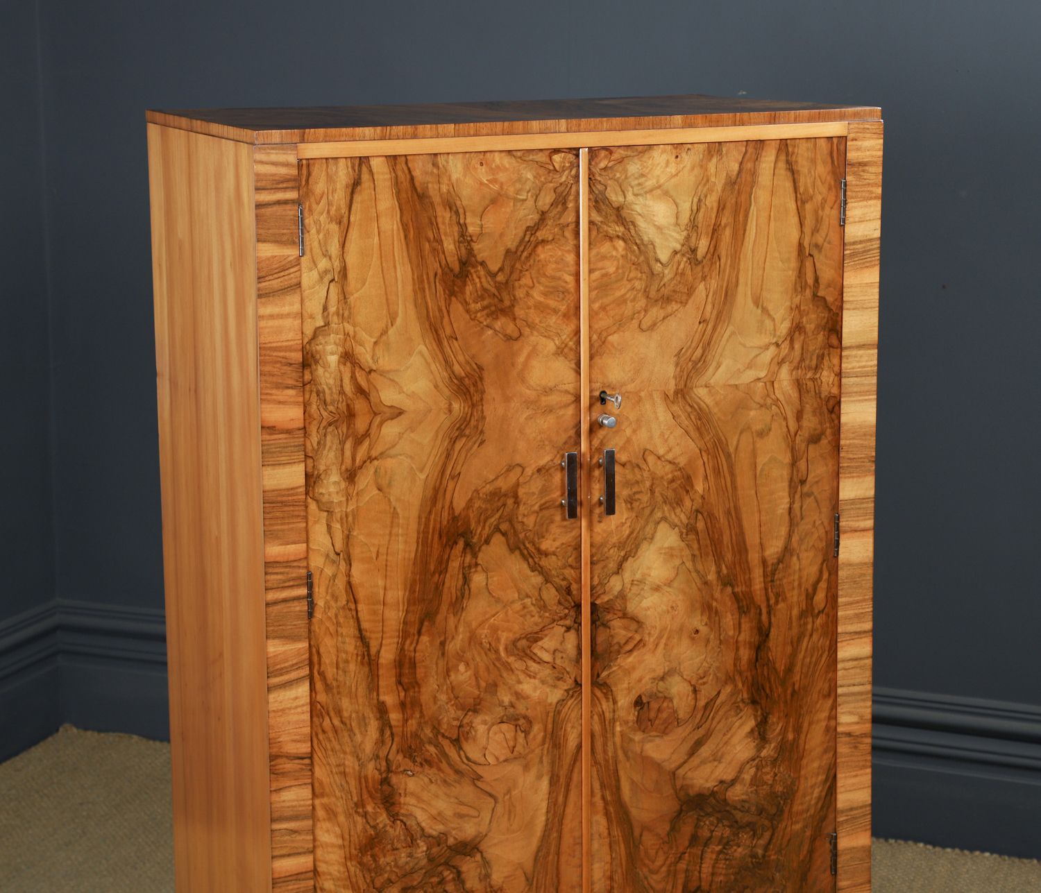Small English Art Deco Walnut Two Door Tallboy (Circa 1930) photo furniture