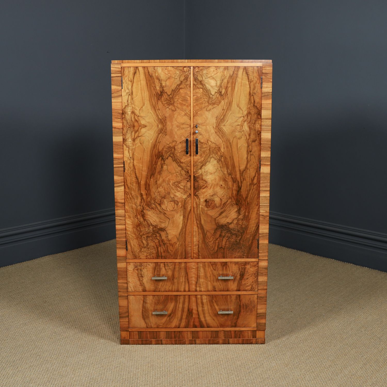 Small English Art Deco Walnut Two Door Tallboy (Circa 1930) photo buy