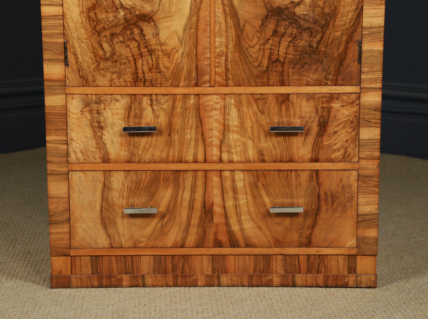 photo furniture Small English Art Deco Walnut Two Door Tallboy (Circa 1930)
