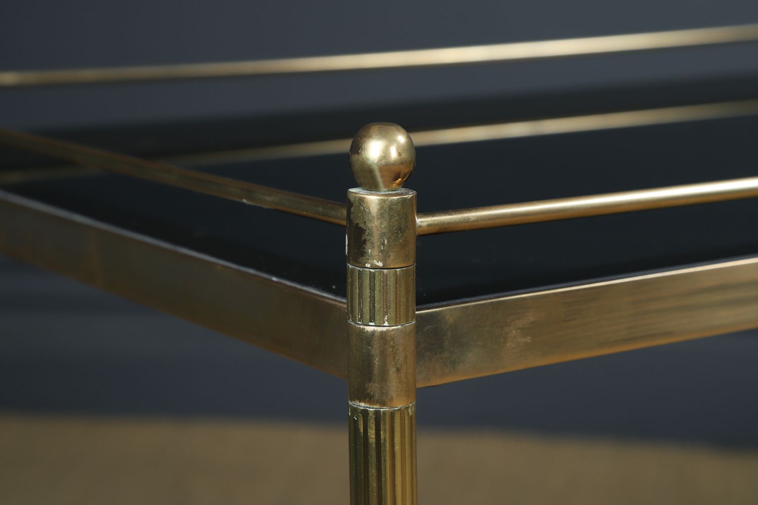 Vintage French Mid Century Brass & Smoked Glass Drinks Serving Trolley Bar Cart (Circa 1960) photo Furniture