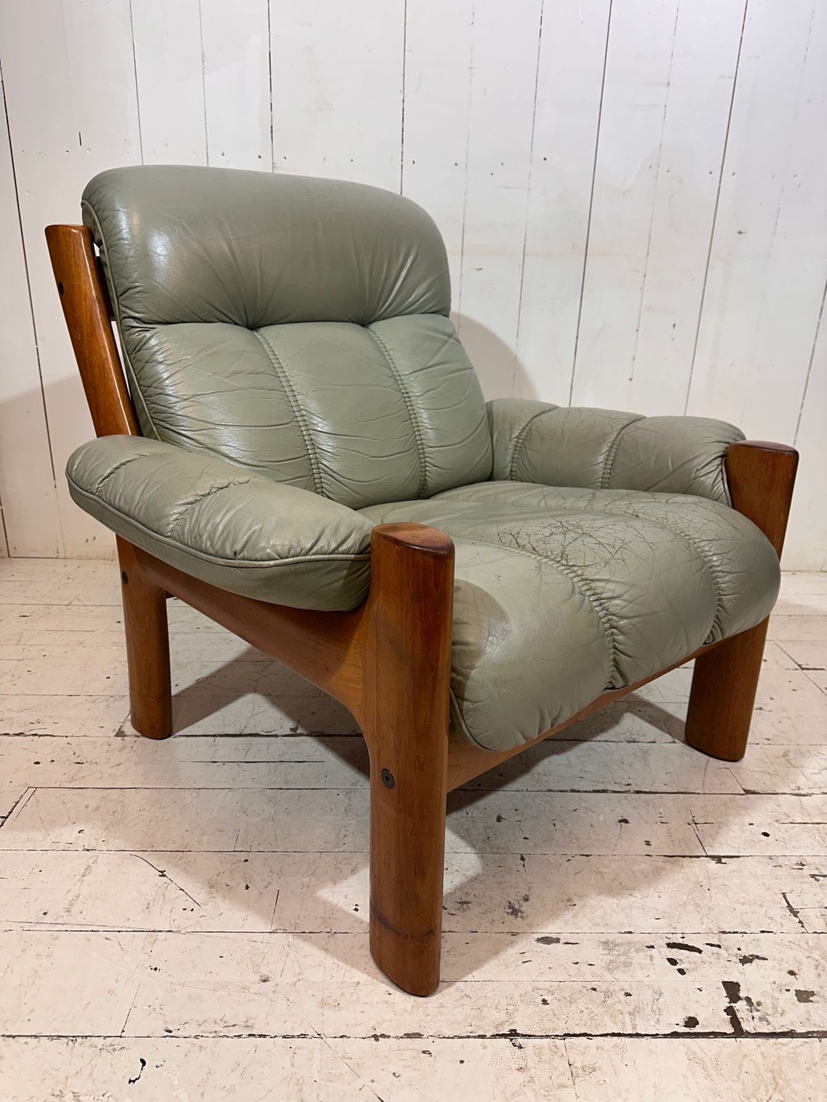 Swedish Mid Century Armchair In Distressed Leather By Ekornes photo for sale