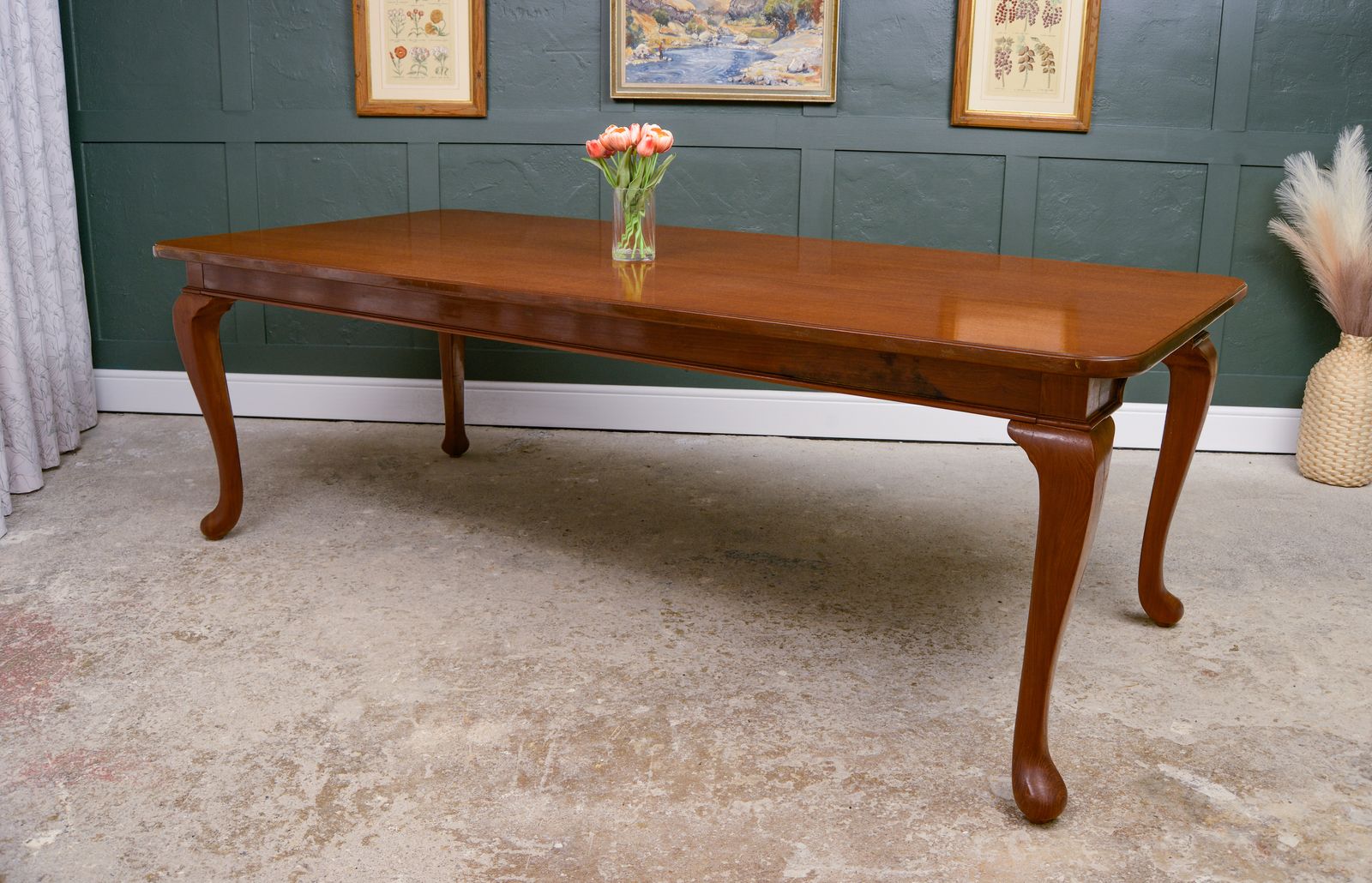 7.5 Ft Solid Mahogany Dining Table   8 Seater   Rectangular   Queen Anne Style