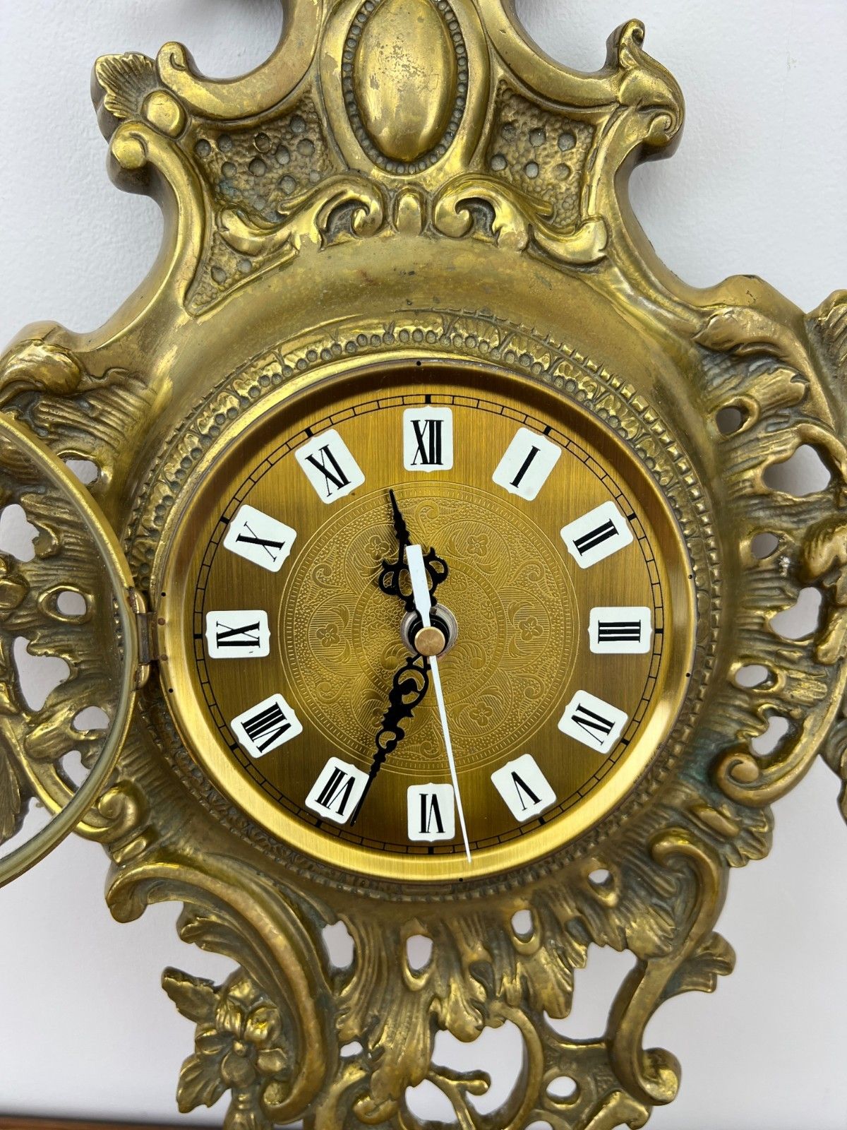 Wall Clock Vintage French Style Brass Hanging Clock Quartz Movement Lot 6049 photo vintage