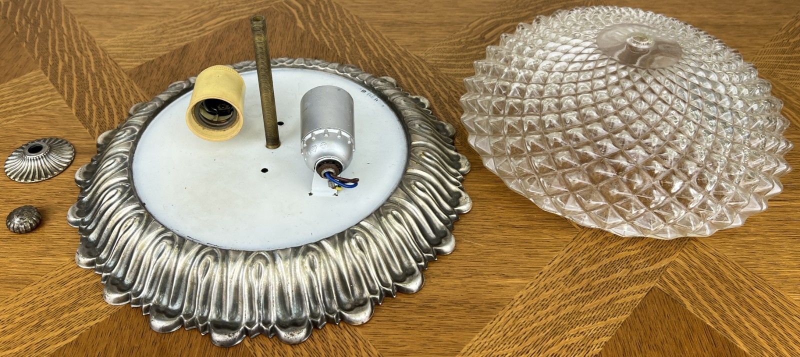photo for sale Ceiling Lamp Vintage French Pendant Glass Flush Mount Light Fixture Lot 6064