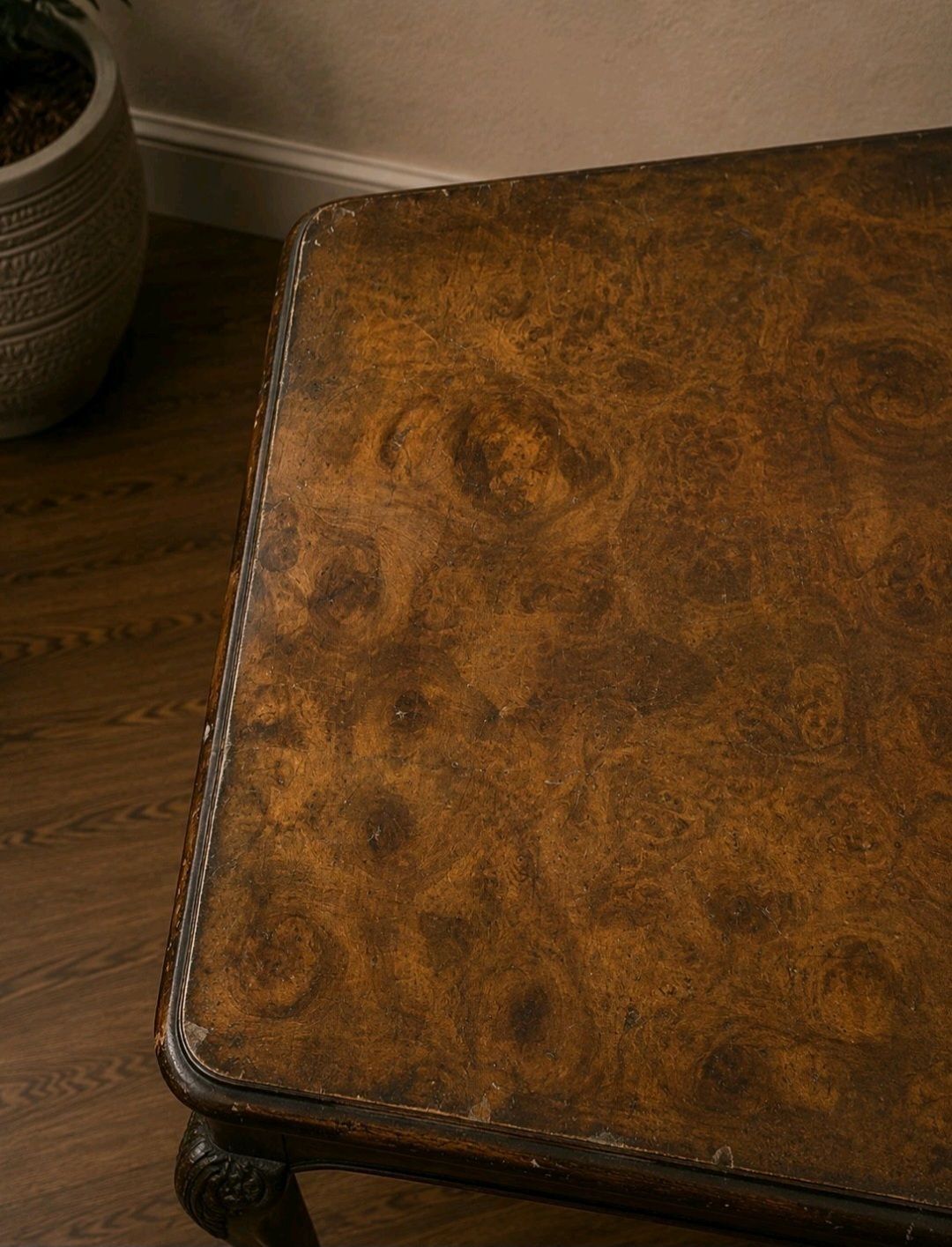 photo furniture Vintage Burr Walnut Queen Anne Occasional Tables Pair