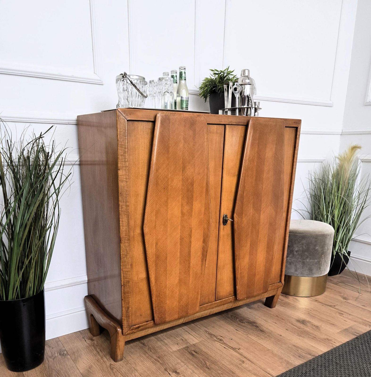 1950s Art Deco Mid Century Italian Walnut Mirror Mosaic Sideboard Bar Cabinet photo furniture
