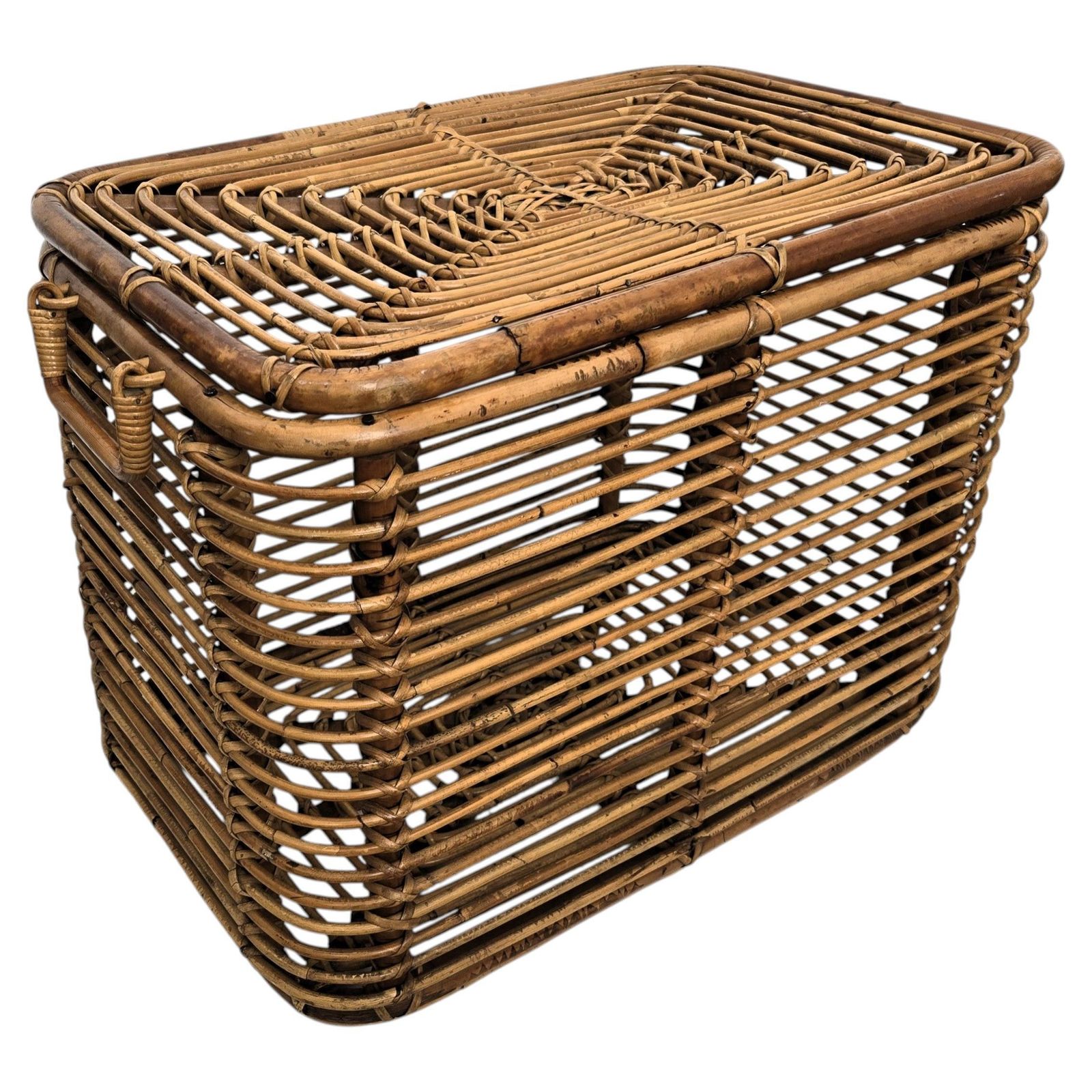 1960s Italian Designer Bamboo Rattan Bohemian French Riviera Basket Container