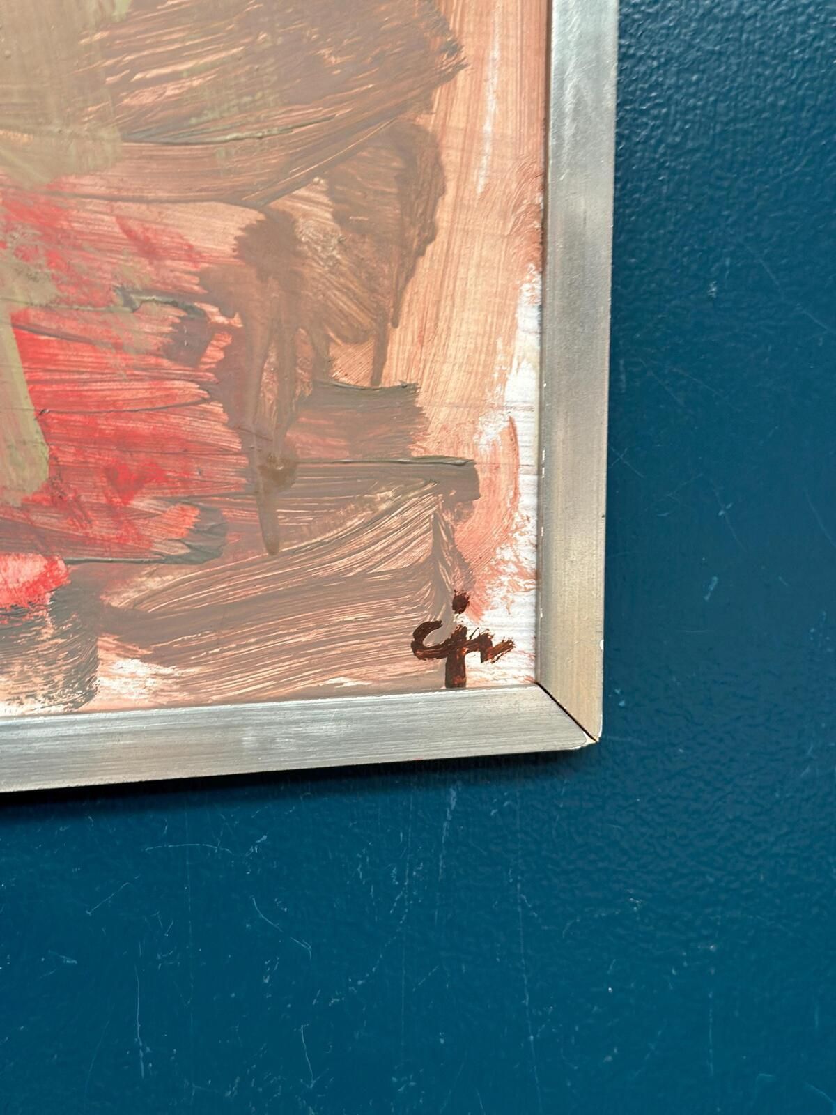 Original Mid Century Swedish Oil On Panel – “Two Horses” By Calle Johansson –  1959 – Vintage & Framed – 35 × 75 Cm (13.8" × 29.5") photo vintage